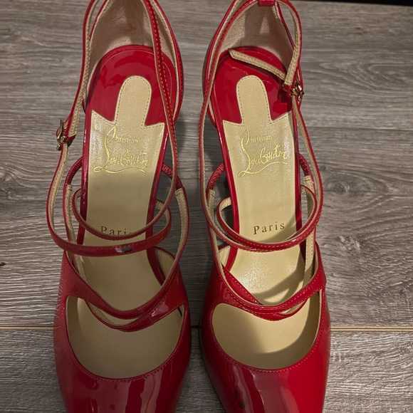 Christian Louboutin Red Patent Multi-Strap Pointed Pumpsg - Picture 2 of 6